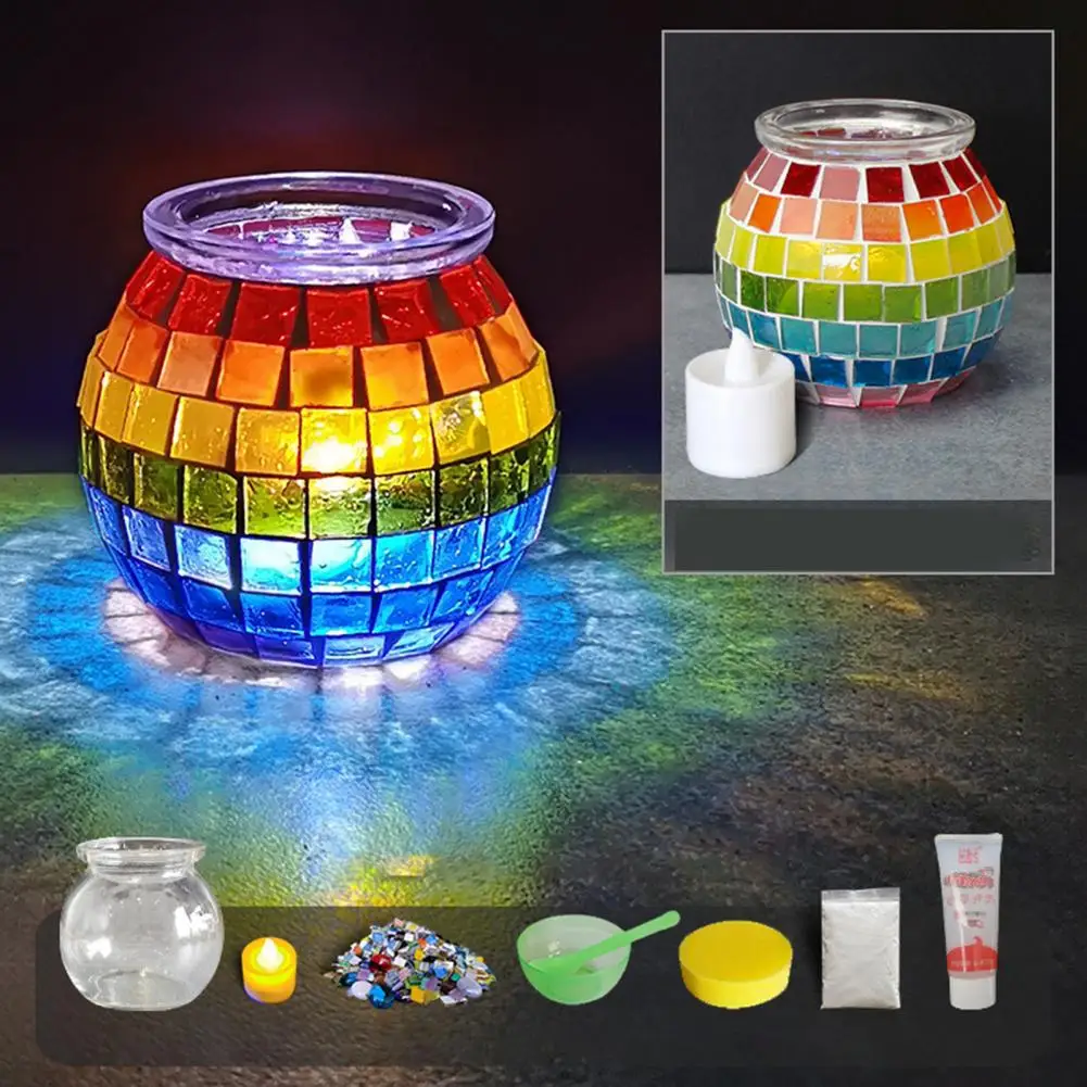 DIY Mosaic Candle Holder Kit Fine Motor Skill Development Kids Craft Material Handmade Parent-Child Educational Toys 5