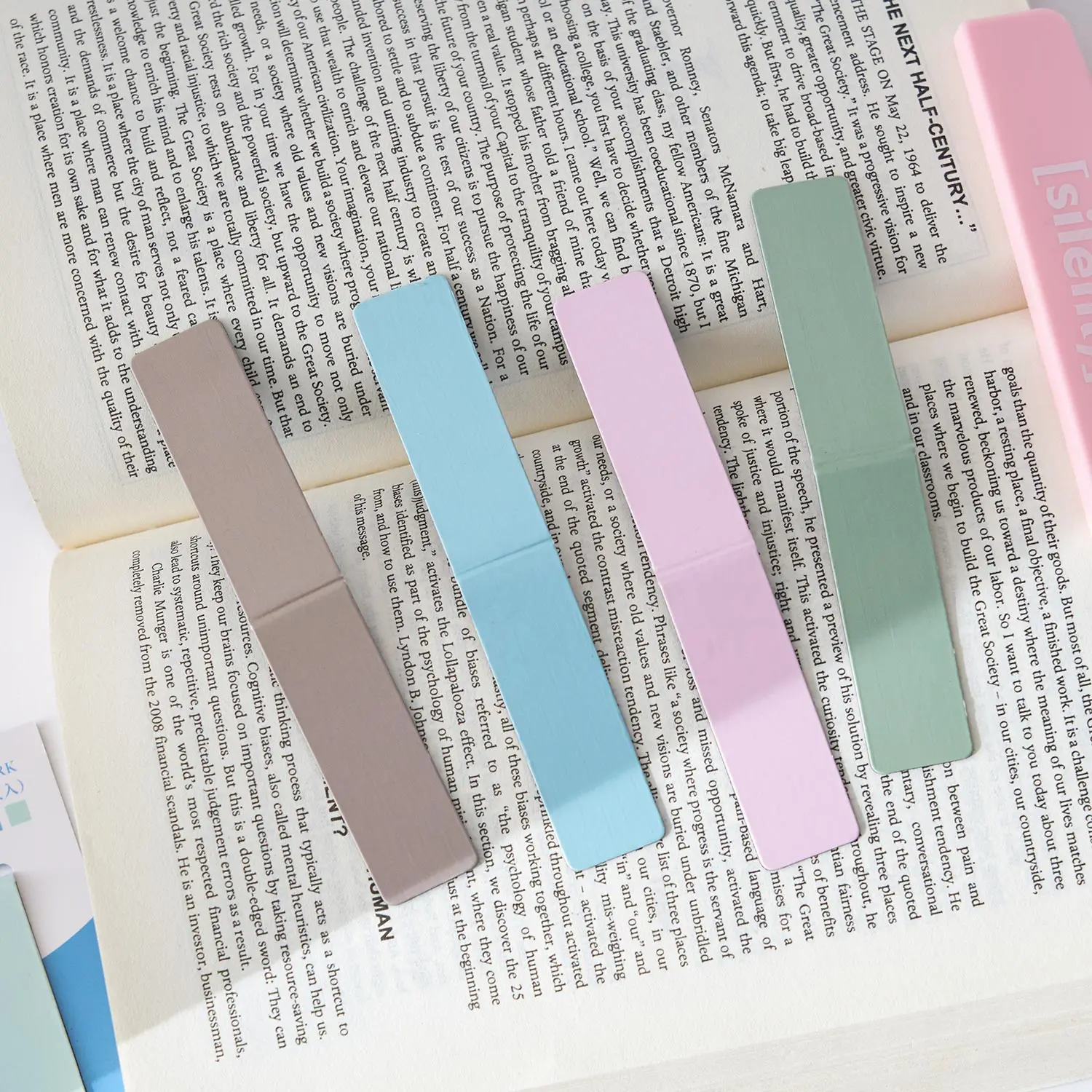 Magnetic Bookmarks Stationery Supplies Morandi Color Magnetic Bookmarks 4pcs Pack For Books Simple Blank Design Page Clips Book Marker Unique Reading Gift F7809