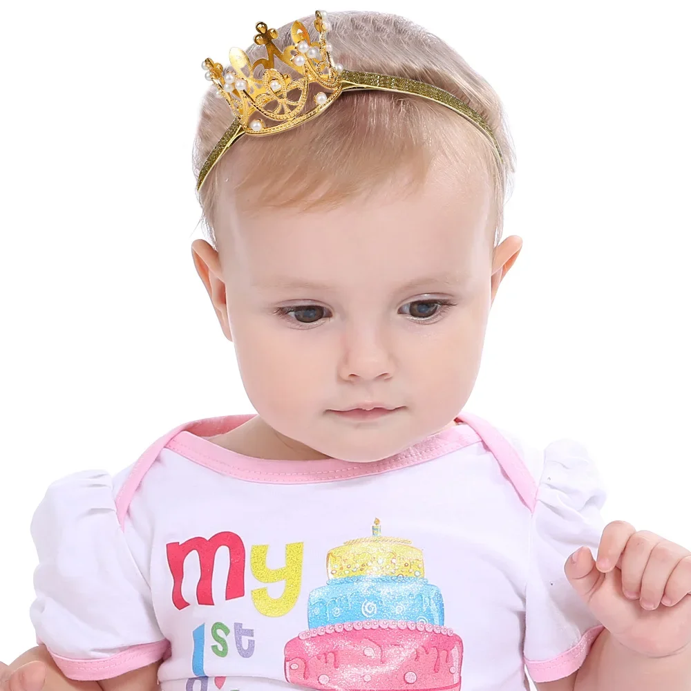 Yundfly 1PCS Pearl Crystal Crown Newborn Infant Headband Baby