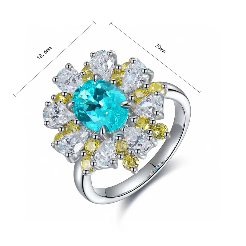 

Ruihe Custom Silver 925 Lab Grown Paraiba Sapphire about 3.07ct with Zirconia Couple Ring Yellow Color Fashion Jewelry for Women