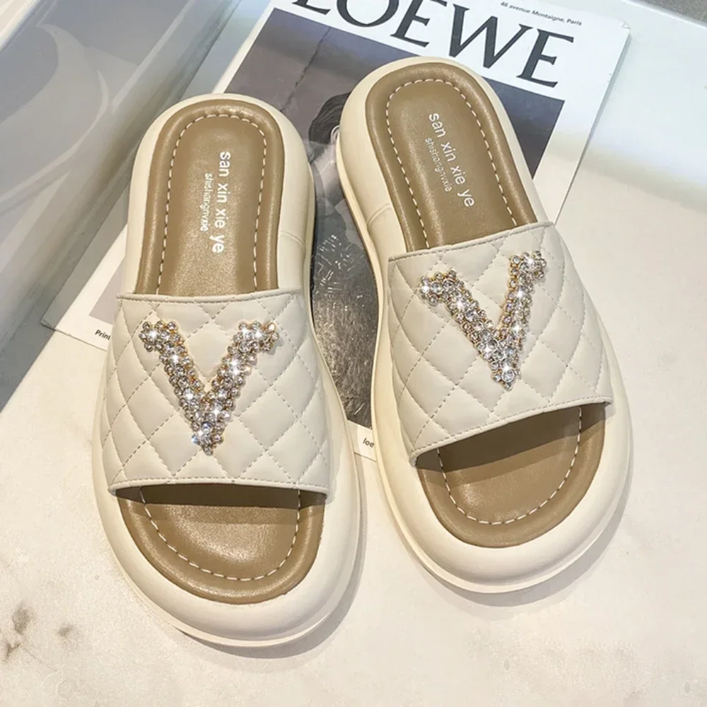 

2024 Summer Platform Shoes Women Slippers Design Slides Letters Open Toes Ladies Shoes Casual Slippers Indoor Non-slip Slippers