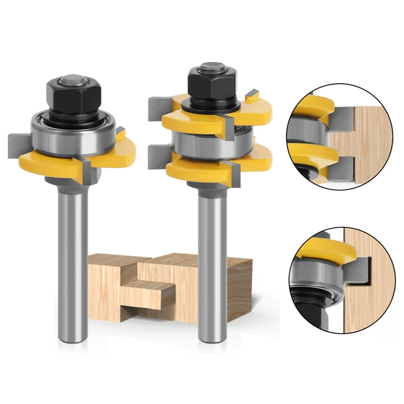 

2Pcs T-Slot Milling Cutters Groove Assemble Joint Router Bits Mortise Tenon Woodworking Cutting Tools Kit