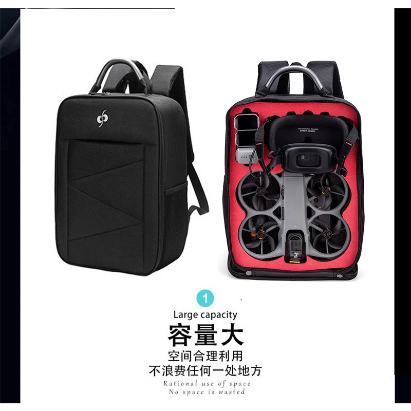 Détail du compartiment principal du sac à dos pour drone DJI Avata, avec mousse découpée pour caler l'Avata et les Goggles N3.