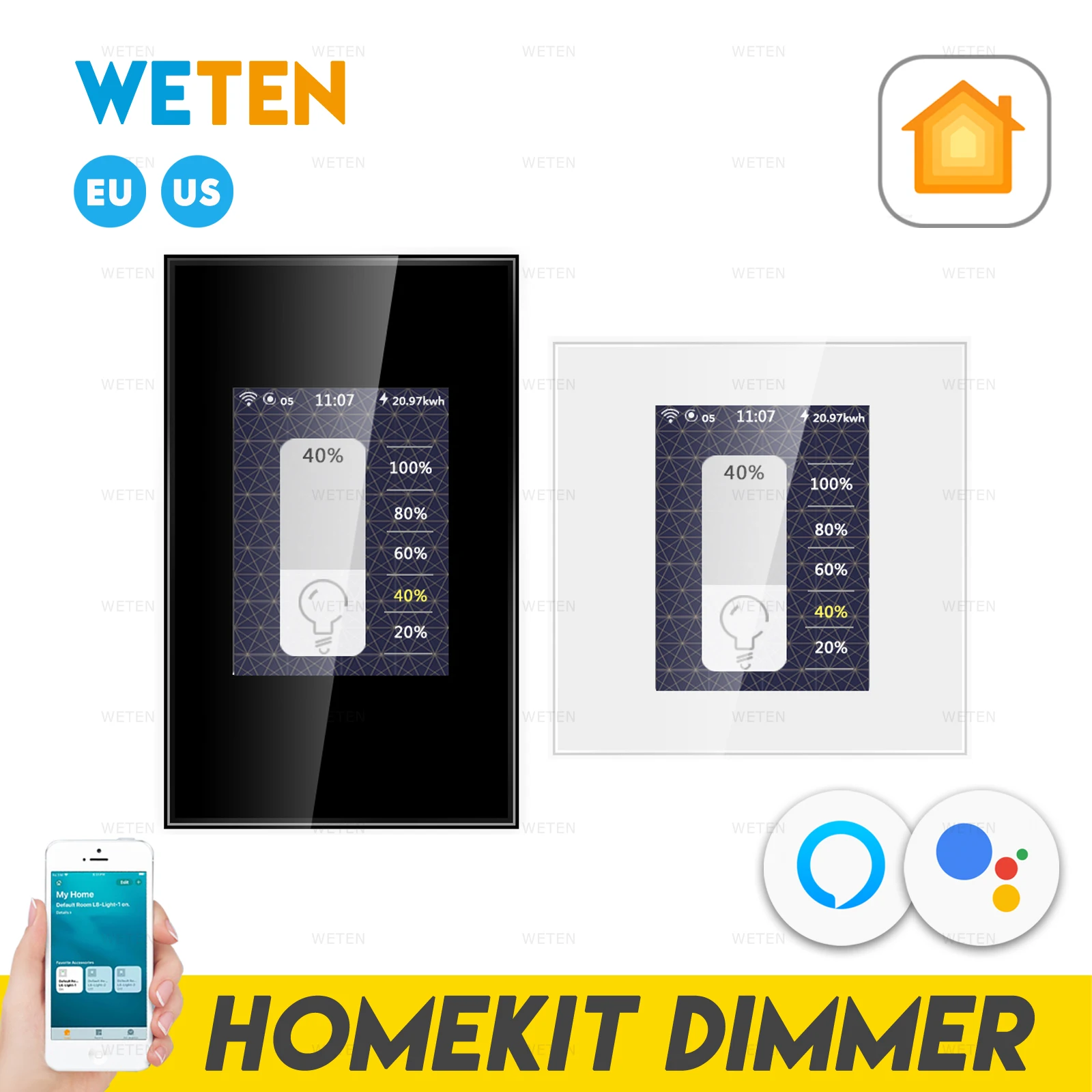 Homekit Wifi Dimmer Wall Light Switch, Lcd Touch Screen Power Monitor