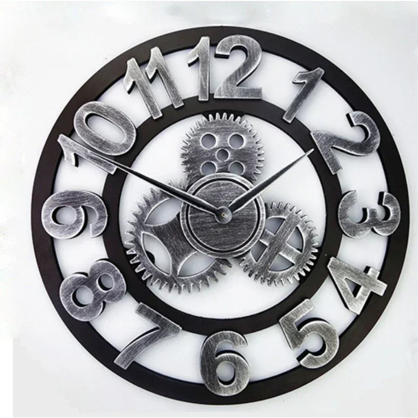 Vintage Industrial Wall Clock – 3D Gears Design with Roman Numerals, Retro Gold & Silver Finish 5