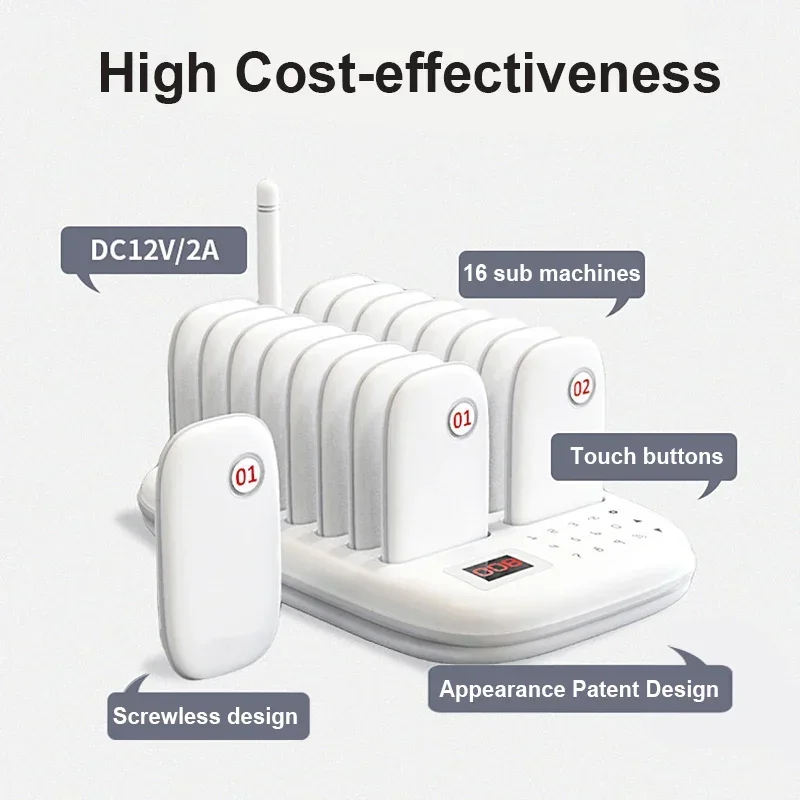 Restaurant Buzzer Pager Wireless Calling System 16 Pagers For Milk Tea Coffee Fast Food Shop Bar Church Queuing System