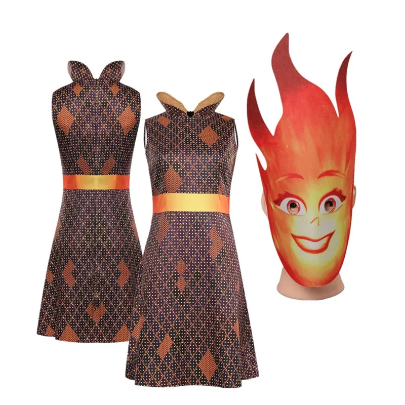 

Ember Cosplay Costume Cartoon Women Girls Dress Mask Movie Elemental Fire Roleplay Fantasia Halloween Carnival Party Outfits