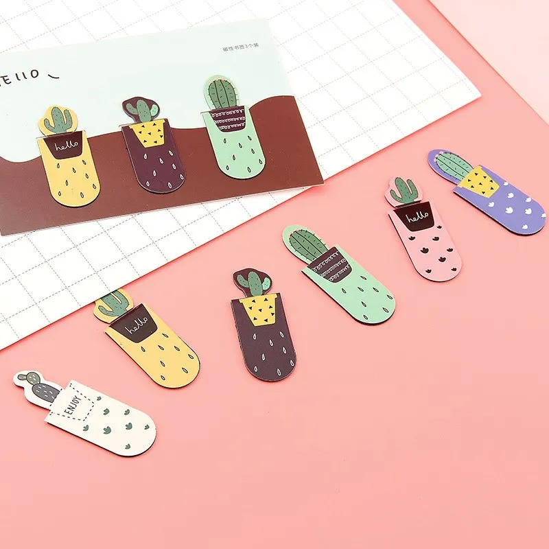 3 Pcs Fresh Cactus Succulent Plants Magnetic Bookmarks Books Marker Of Page Student Stationery School Office Supply,magnetic bookmark,bookmarks stationery supplies