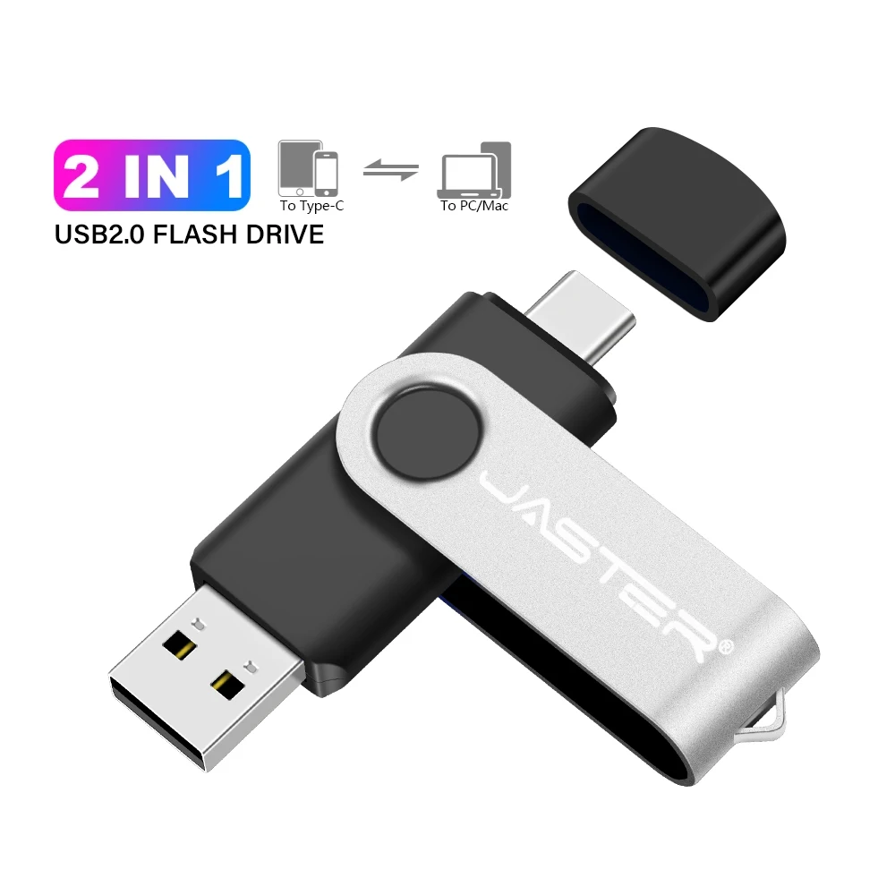 JASTER TYPE-C 2 in 1 USB 3.0 플래시 드라이브 128GB 다채로운 회전식 메모리 스틱 64GB 무료 맞춤형 로고 Pendrive 32GB 비즈니스 선물
