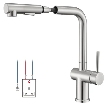 Rubinetto da cucina a bassa pressione Oeegoo, estensibile, due tipi di getto d'acqua, 360 ° Miscelatore girevole da cucina per caldaia, spazzolato 1