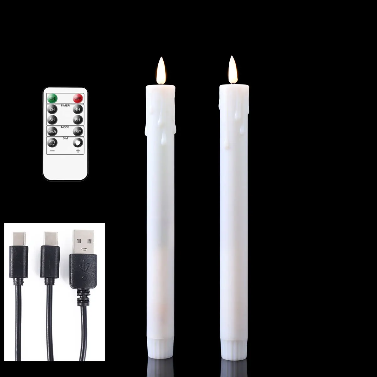 طقم شموع LED مستدقة قابلة للشحن مع ريموت – قطعتان أو 4 قطع – صورة 6