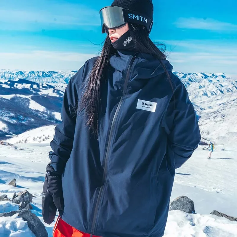 New Men Winter Solid Warm Outdoor Skiing Coat Windproof Waterproof Snowboarding Jackets Polyester Hooded Zipper Sports Ski Coats