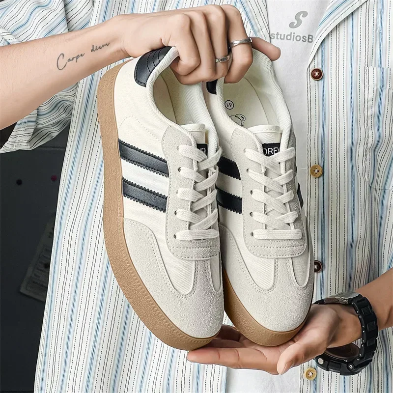 Sneaerk Men's Beige Men's Casual Shoes Stripe Design Skateboard Shoes for Men Comfortable Breathable Low-cut Sneakers Man 3