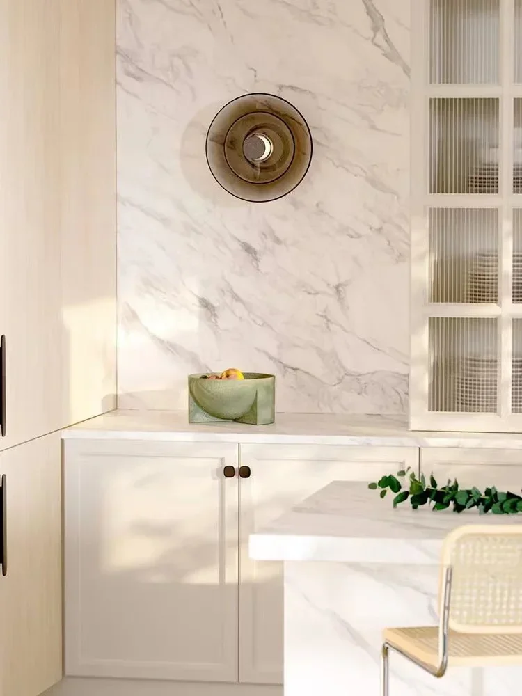 Modern Minimalist Amber Glass Disc Wall Lamp Led Bedroom Living Room Golden Black Indoor Home Decoration Sconce Lighting Fixture