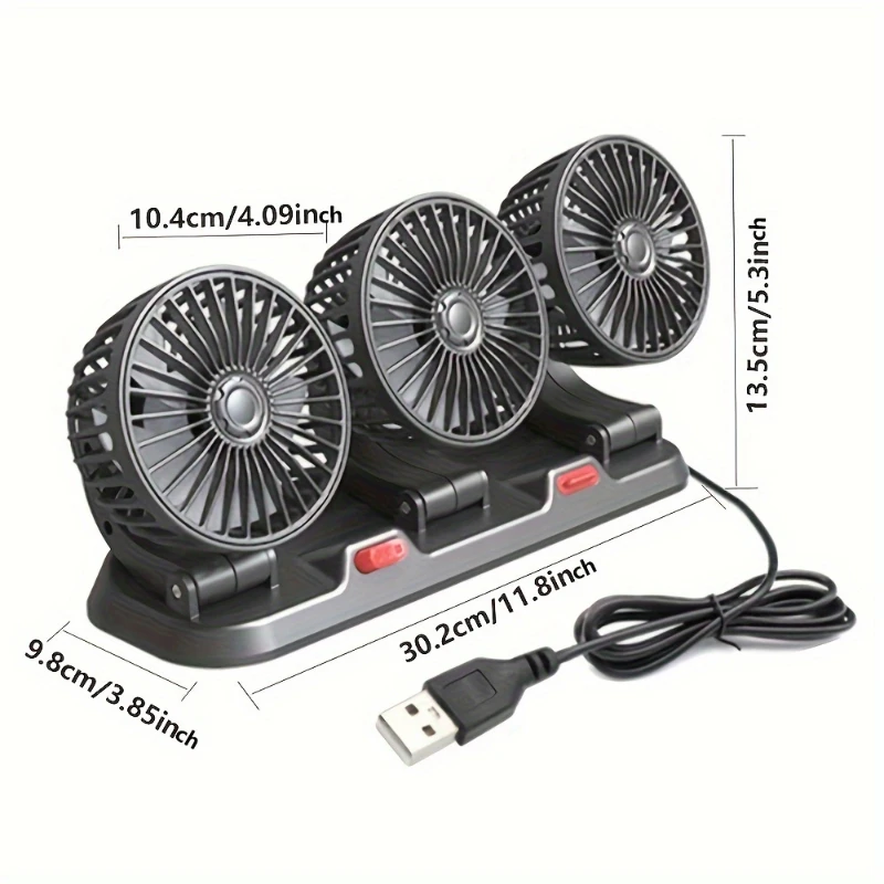 

USB 5V -Powered Tri-Fan Car Cooler with 360° Adjustable Speeds & Multi-Directional Airflow - Portable Comfort for Vehicles