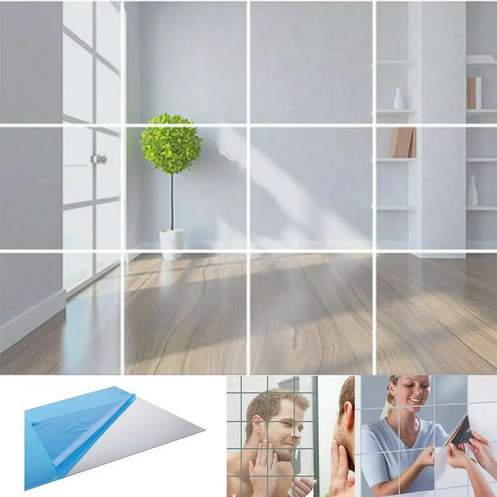Bathroom Self-adhesive Mural Mirror Stickers Wall Tile Stickers Home Bedroom Decor Square DIY Decals 1/10pcs wall sticker mirror wall sticker