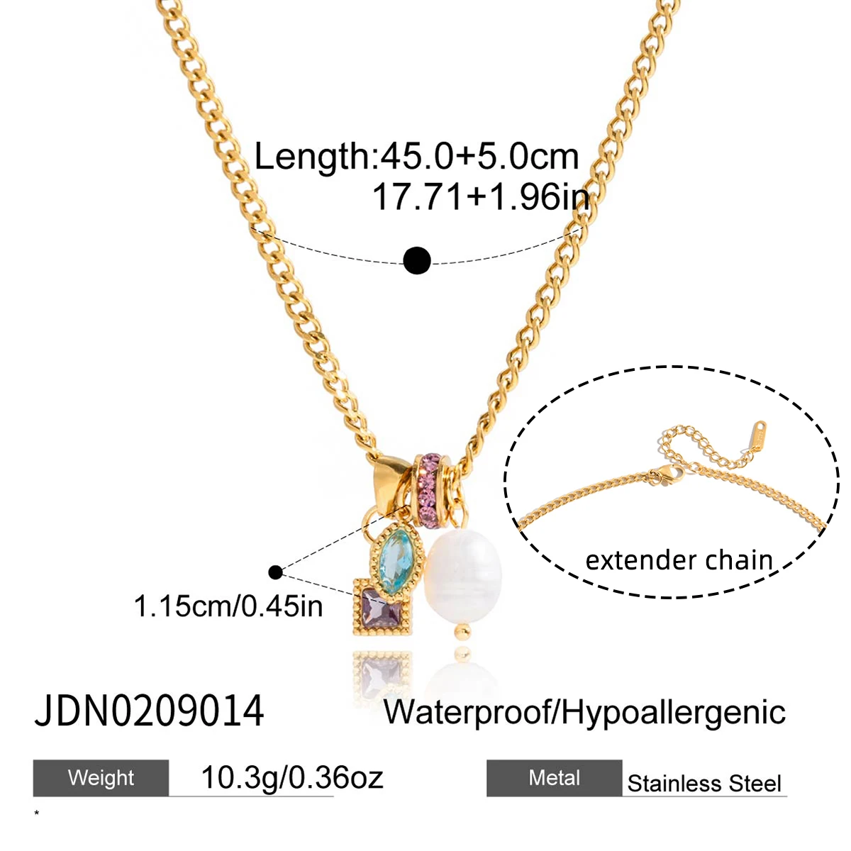 Youthway Lucky Zircon Bead Freshwater Pearl Pendant Necklace For Women 18K Gold Plated Stainless Steel Necklace Fashion Jewelry_voghion.com