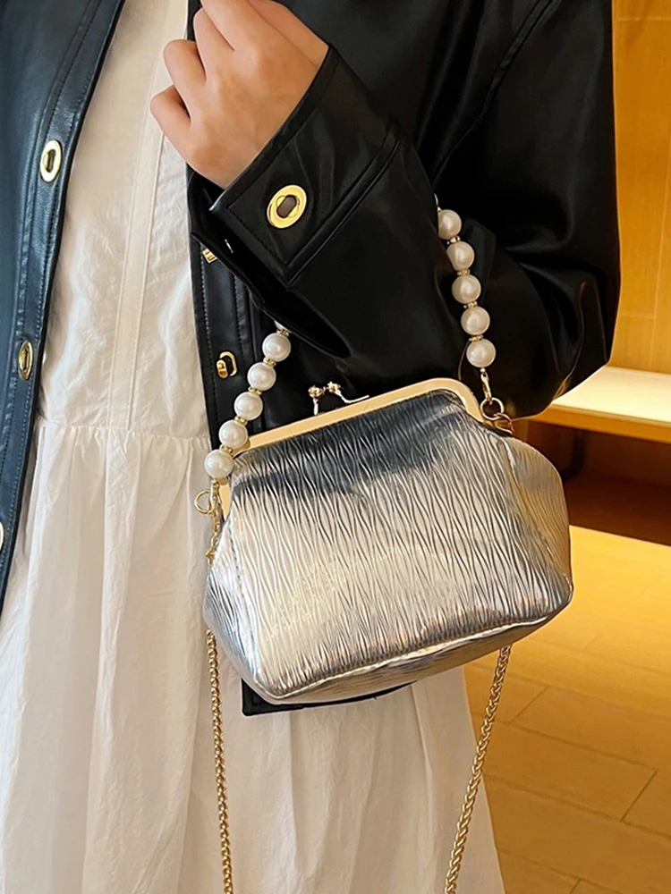 

Модная вечерняя сумочка с жемчугом, сумка через плечо с цепочкой и ремешком, дизайнерская сумка через плечо для женщин, для свадьбы, выпускного вечера