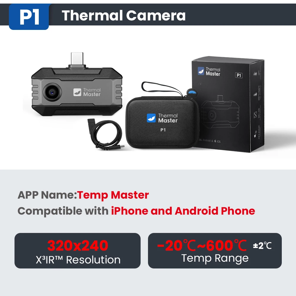 Caméra thermique P1 résolution 320*240 X3IR pour ios et téléphone Android 600 ℃   Plage de mesure haute température 25 Hz pour l'inspection de la cvc
