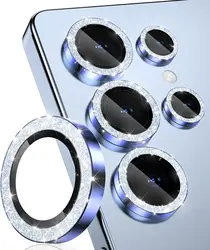Glitter Decoration Ultra - HD Tempered Glass Camera Lens Protector with Metal Ring - Samsung S25 (Shiny Blue)