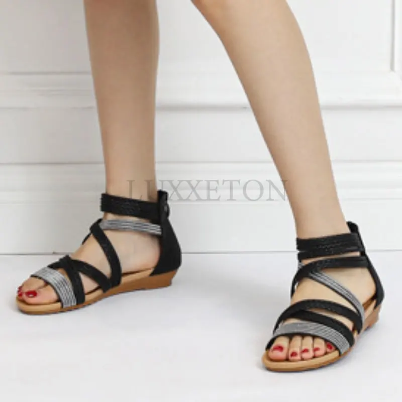 Heels Comfort Shoes for Women Soft Closed Toe Sandals Summer Suit Female Beige Buckle Strap Retro Girls New Low Black