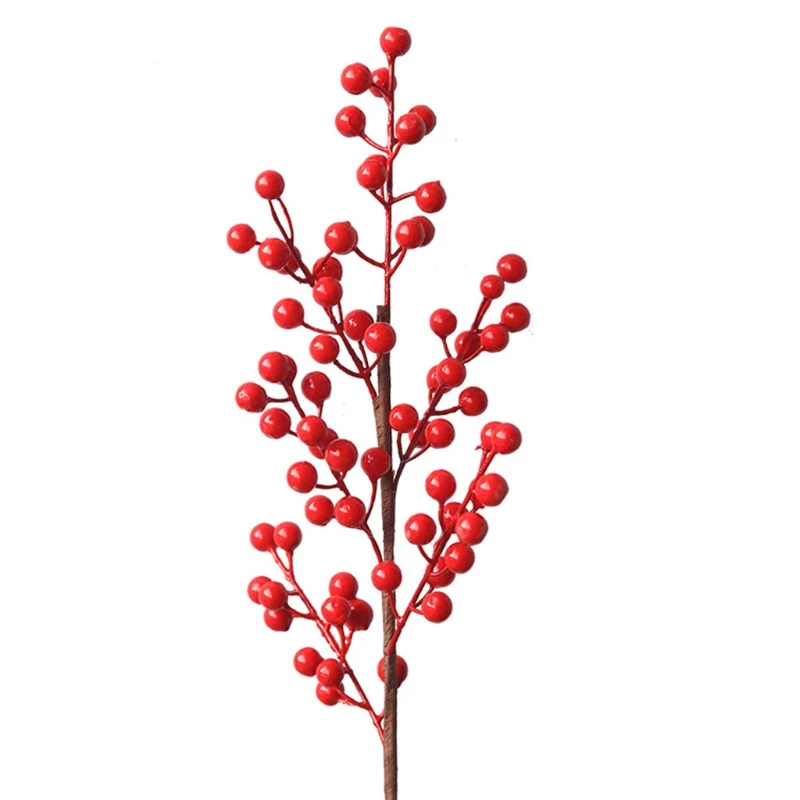 

Artificial Red with Stem 6 Branches Holly Berries Simulation Fake Flower Fruit for Xmas Spring Festival Vase Drop ship