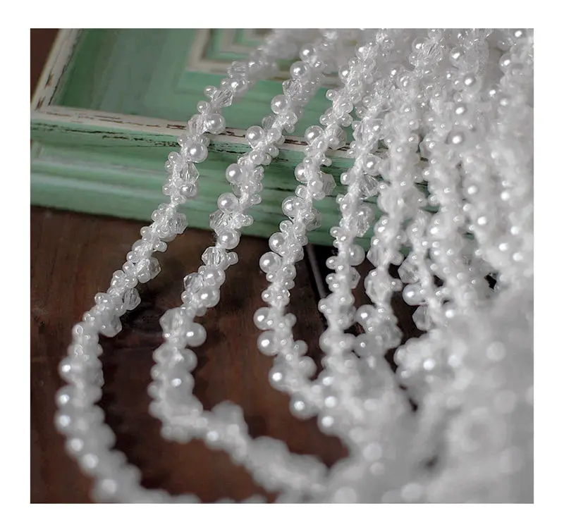 2yard cena hand-beaded perla krajka webbing příslušenství DIY headwear šatstvo svatební šaty dekorace bedra řemen krajka