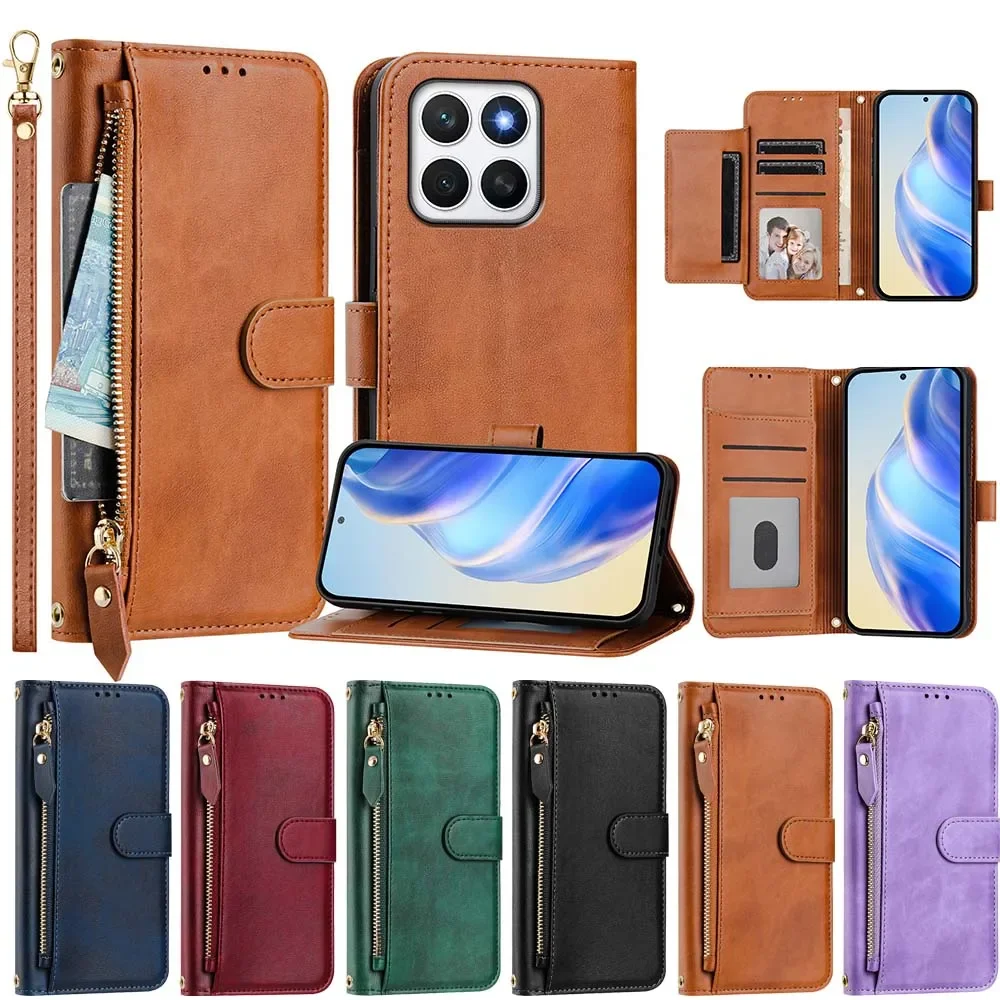 Zipper Multi Card Slots Wallet Flip Phone Case with Lanyard