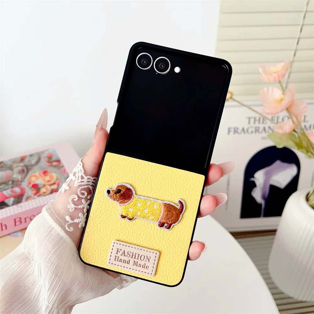 Cartoon Sausage Dog Leather Phone Case with Plush Lanyard – Shockproof Soft Frame Cover