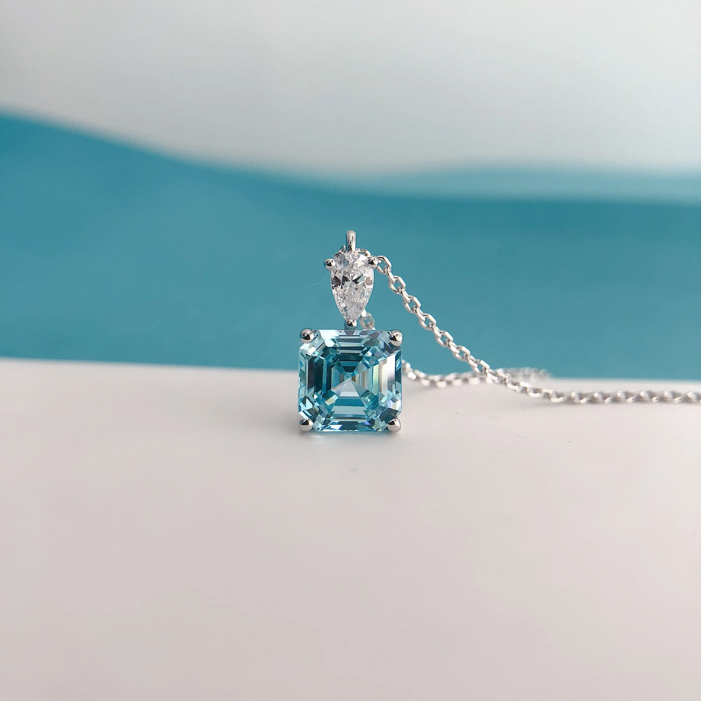 Pendant Necklace Gold Necklace 3Ct Lab grown Asscher Cut Green Lab Diamond Pendant Necklace AU585 14K White Gold Pendant Wedding Anniversary P072