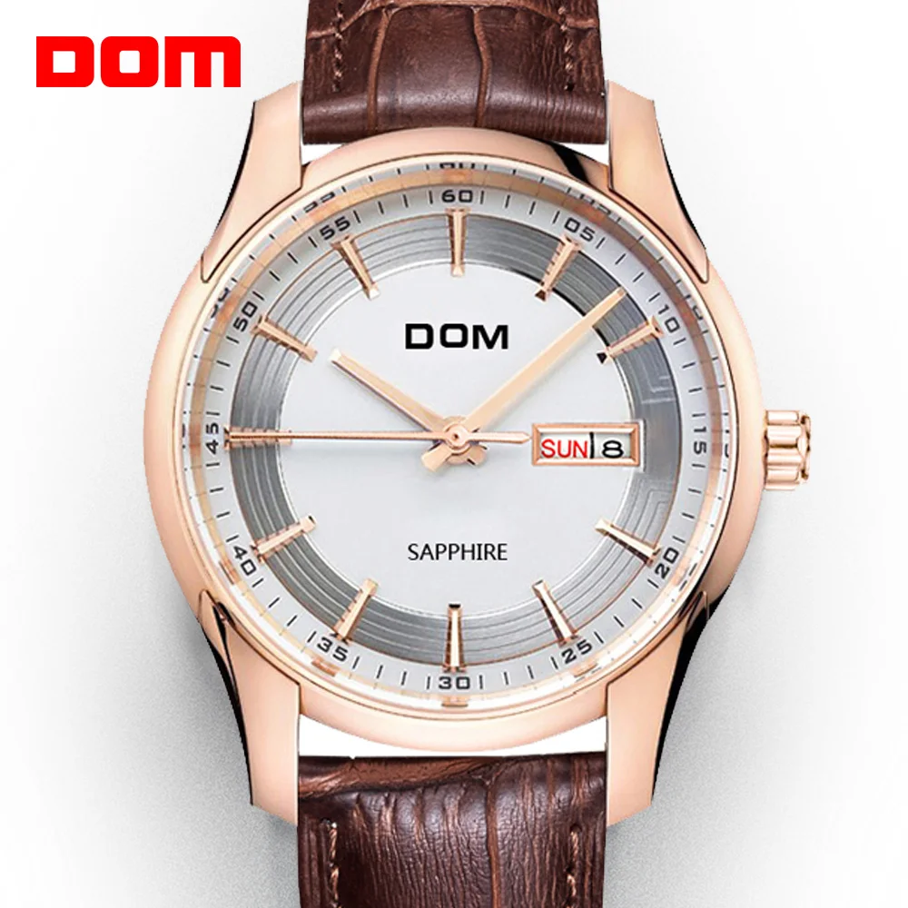 DOM Business Watches Mens Retro Design Leather Band Quartz Wristwatch Top Brand Luxury Sport Gift M-517