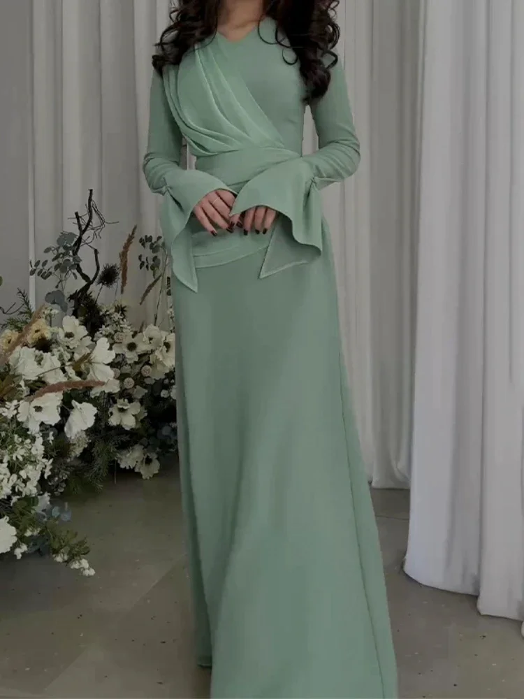 green emerald velvet dress Sage Mint Satin Hijab main image 1