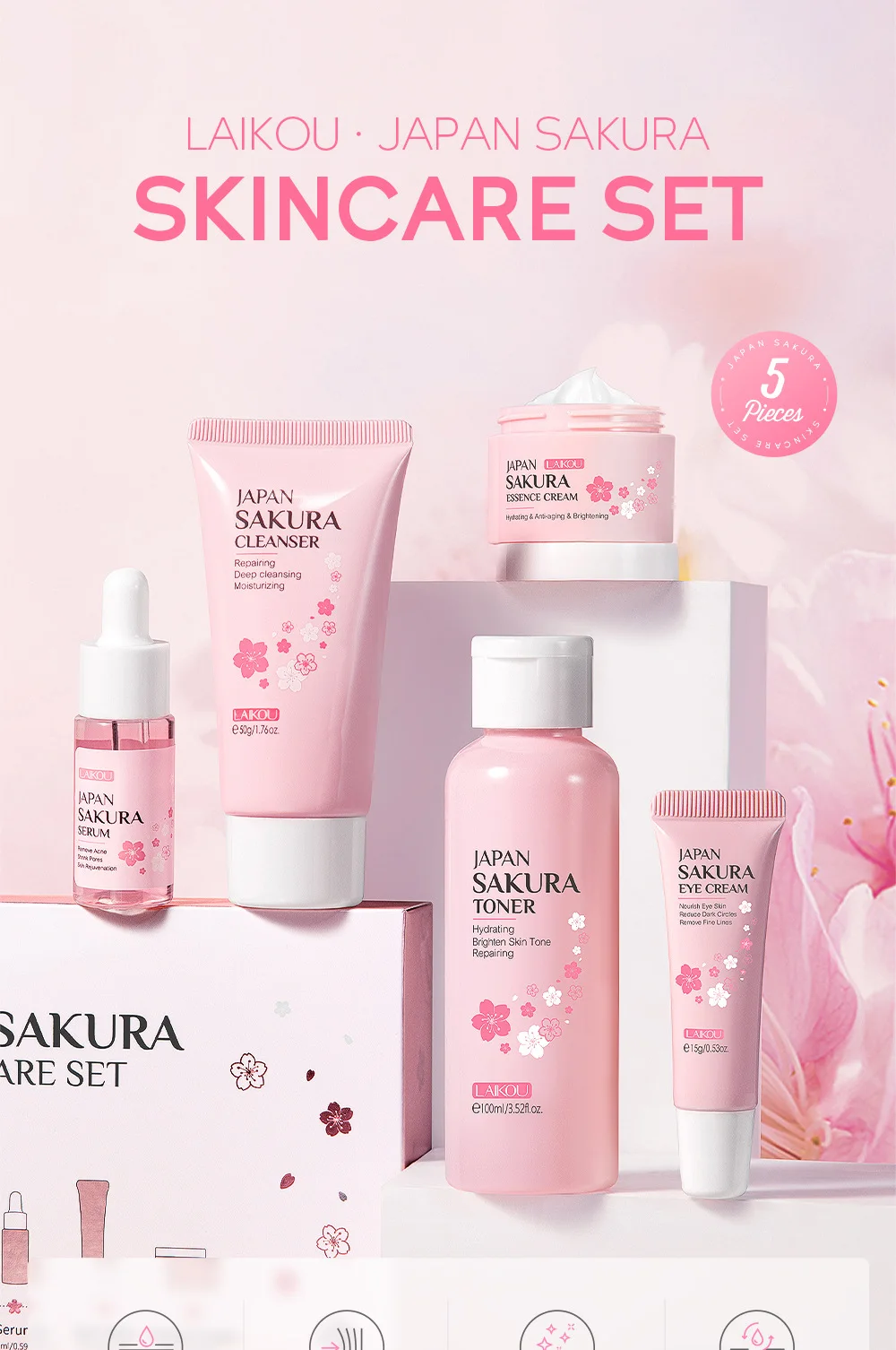 Laikou Japan Sakura Skin Care Set – 5 PCS Sd37a34a434f64db89afb56adb470c8e3O