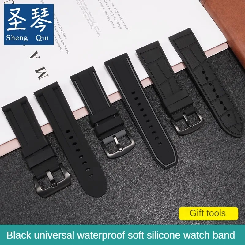 

General Brand Flat Interface Silicone Watch Strap With Men 20/21/22/23/24/25/26mm.