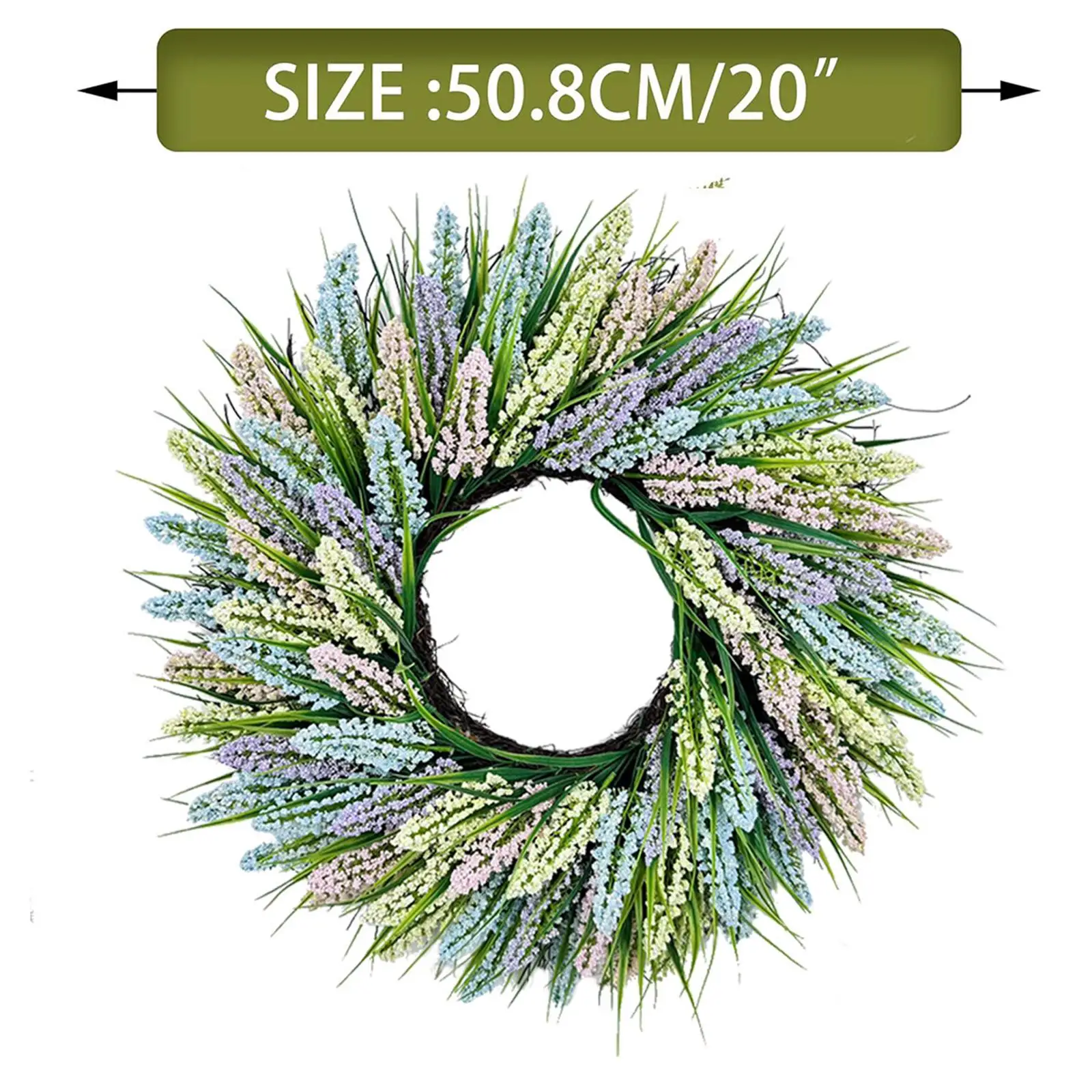 Lavender Spring Summer Wreath Round 50cm Artificial Wreath Garland for Valentine`s Day Porch Holiday Indoor Outdoor Home Decor