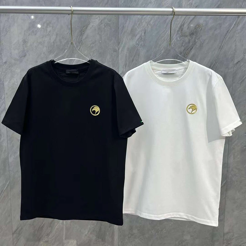 

T-shirt, pure cotton, men's casual, high-quality short sleeved, gold rivet, hot diamond embroidery, fashionable 2024 new O-Neck