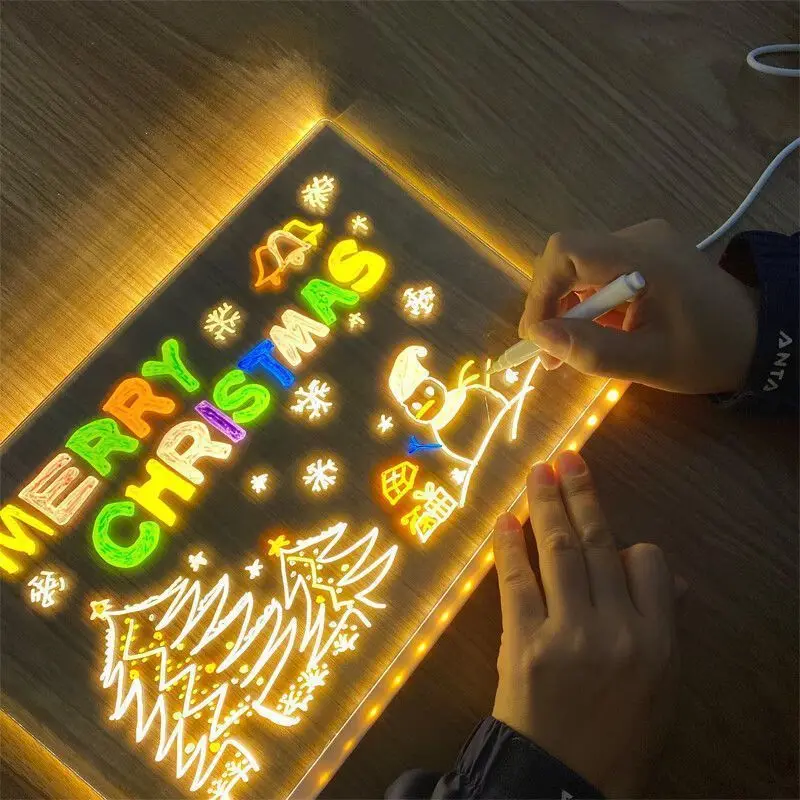 Giocattolo da disegno per bambini Tavolo da disegno a LED Lavagna per appunti a LED Lavagna acrilica fai-da-te con penne colorate Lavagna luminosa Wordpad con luce notturna - immagine 5