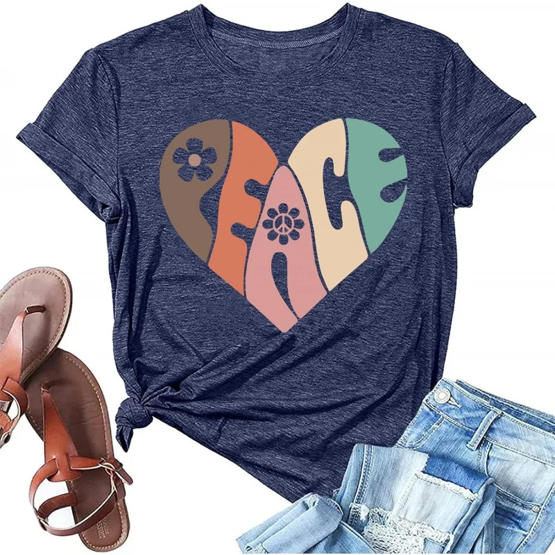 

Peace Love Shirts Women Hippie Soul Inspirational Vintage Short Sleeve Graphic