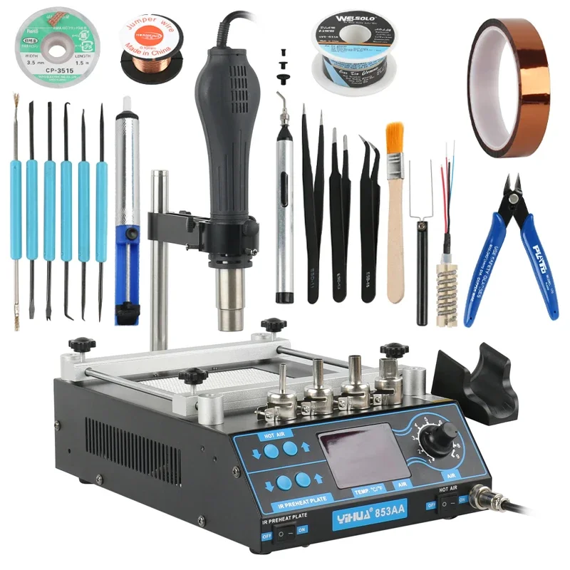 

Паяльная станция YIHUA 853AAA/853AA, регулируемая электронная пушка горячего воздуха, станция предварительного нагрева печатных плат и инфракрасного предварительного нагрева, наладочная станция bga