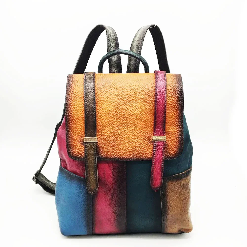 

Leisure top layer cowhide backpack with retro hand painted shoulder bag