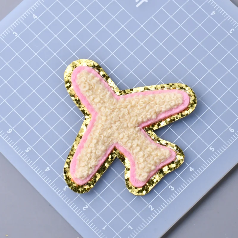 1pc Letter Patches Stickers Iron On Chenille Embroidery Patches Alphabet Rainbow Lightning Airplane Applique Clothing Stickers