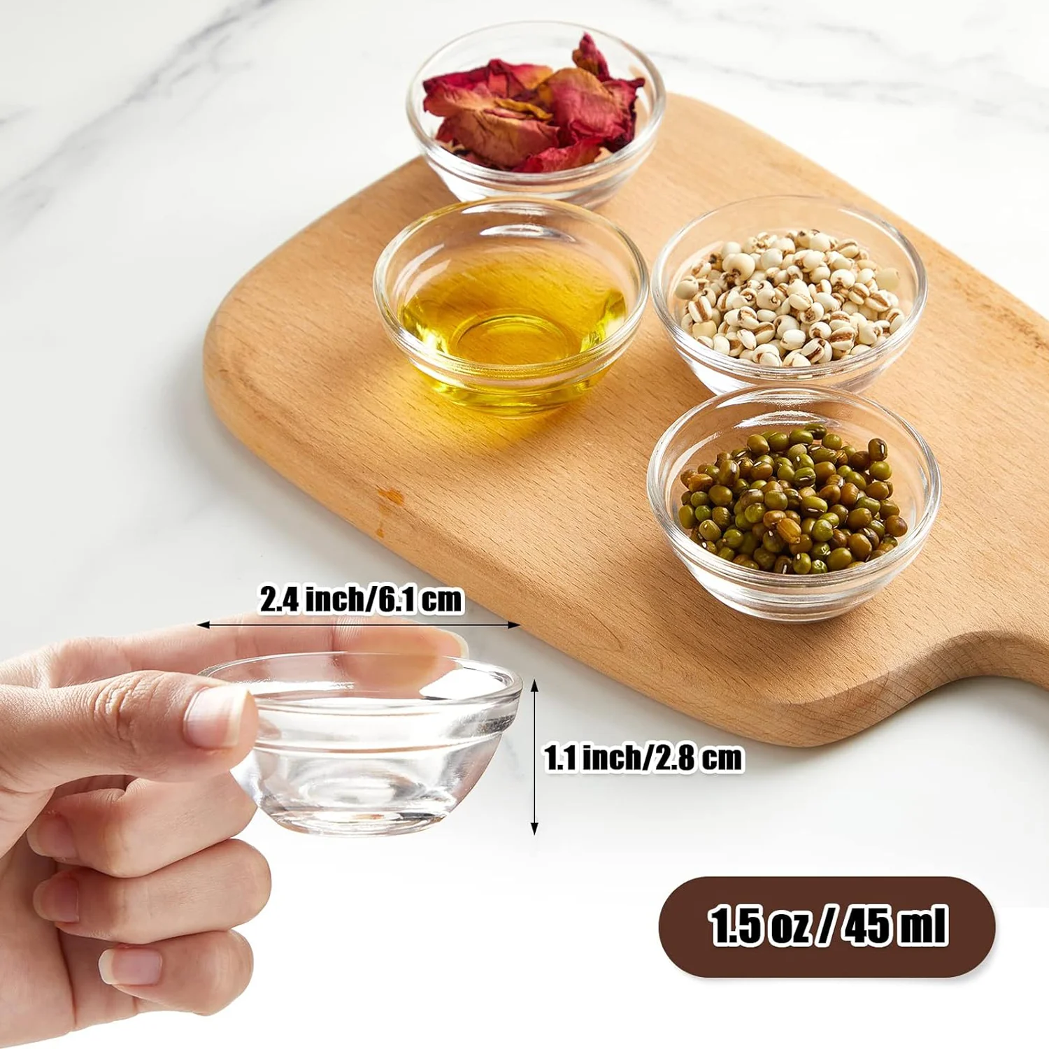 1.5oz Mini Glass Prep and Serving Bowls for Cooking, Snacks, and Desserts