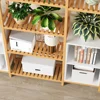 Bamboo Shelf Bookcase, Triple Wide Bookshelf with 4 Cubes & 9 Shelves, Large Bookshelf with Storage, Plant Shelf Bathroom Shelf 4