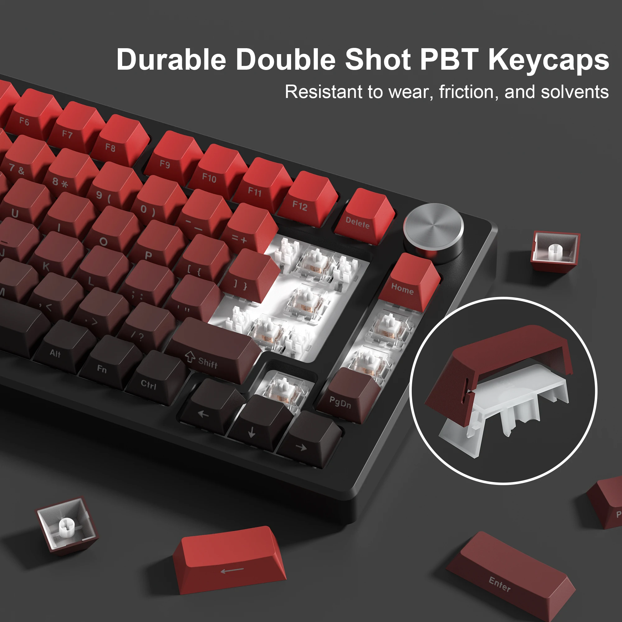 Side Imprimir Gradiente Vermelho Cereja Perfil Pbt Keycaps Tiro Duplo Brilho Através de Backlit Tecla Caps para Teclado Mecânico mx 136 Teclas - Imagem 6