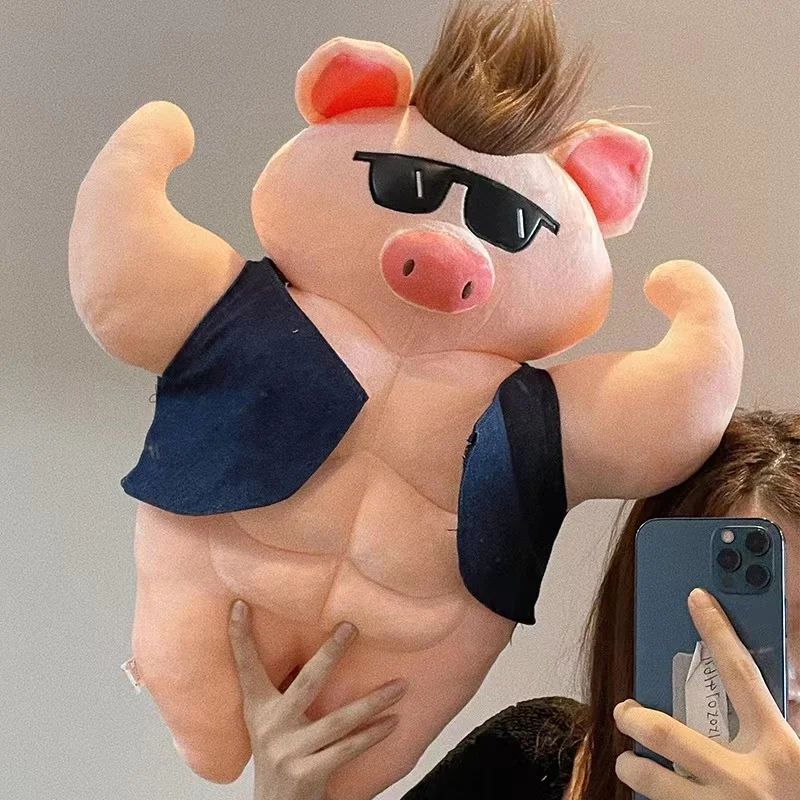 Simulation Funny Muscle Pig Wear Sunglasses Sleeping Accompany Pillow Boyfriend Plushie Throw Pillow Anime Soft Toys for Girls