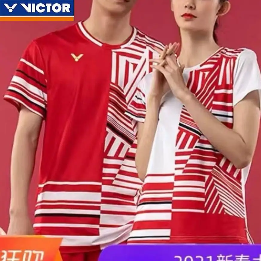 Victor Badminton Jersey Men's and Women's Short-sleeved Summer Quick-drying Jersey Printable Table Tennis Sportswear