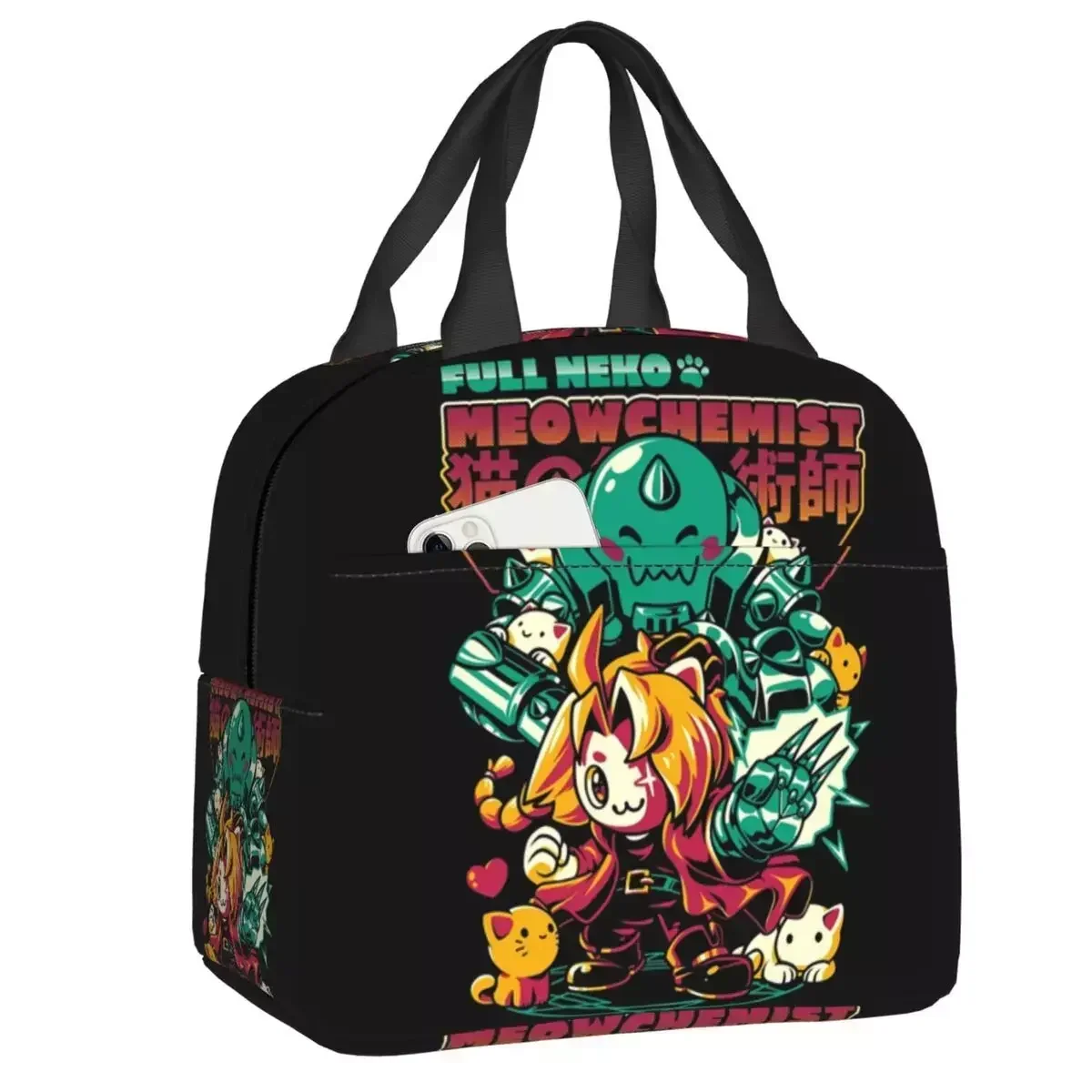 

2024 New Custom Neko Meowchemist Lunch Bag Women Cooler Thermal Insulated Lunch Boxes For Kids School Children Lunchbag