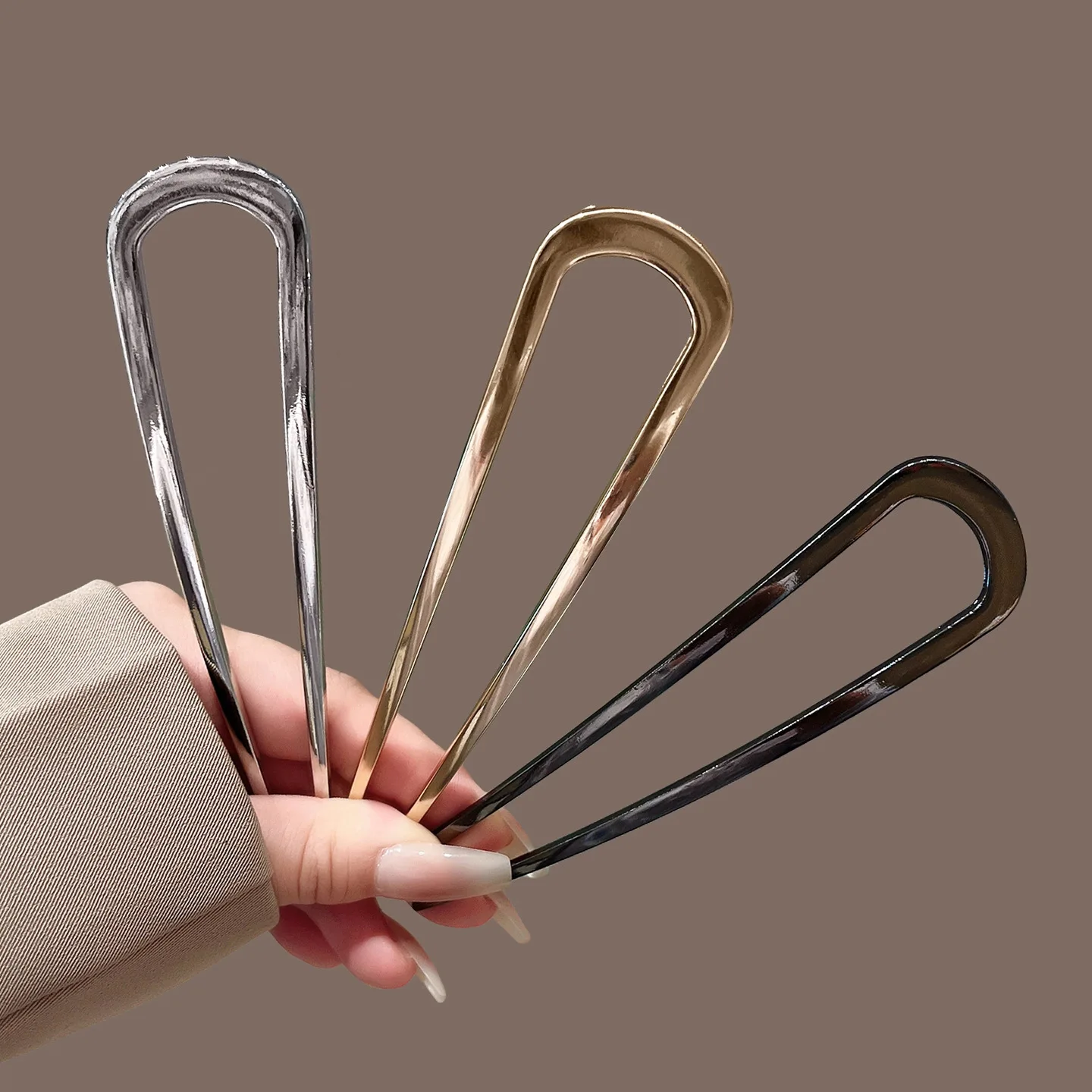 U-förmige Haargabel, modische Legierung, Haarnadel, Gold, Silber, Schwarz, Farbe, Metall-Haarnadel, geometrisches Design, Kopfbedeckung, Haarstäbchen für Damen und Mädchen