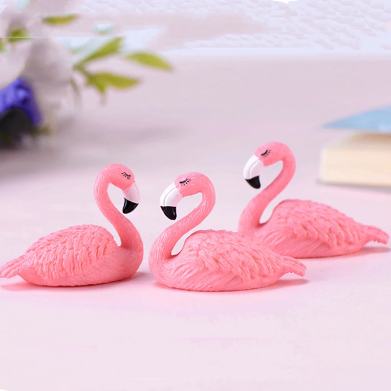 Pink Color Flamingo Figurine Miniature Cute Animals Ornaments Fairy Craft Garden Bonsai Wedding Home Decoration