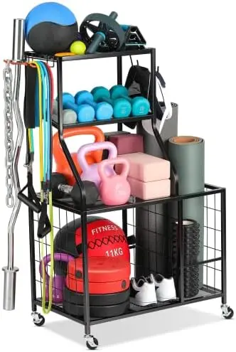 

Weight Rack Home Gym Storage, Yoga Mat Storage Rack Workout Equipment Storage Rack for Dumbbells Kettlebell Resistance Band, Exe